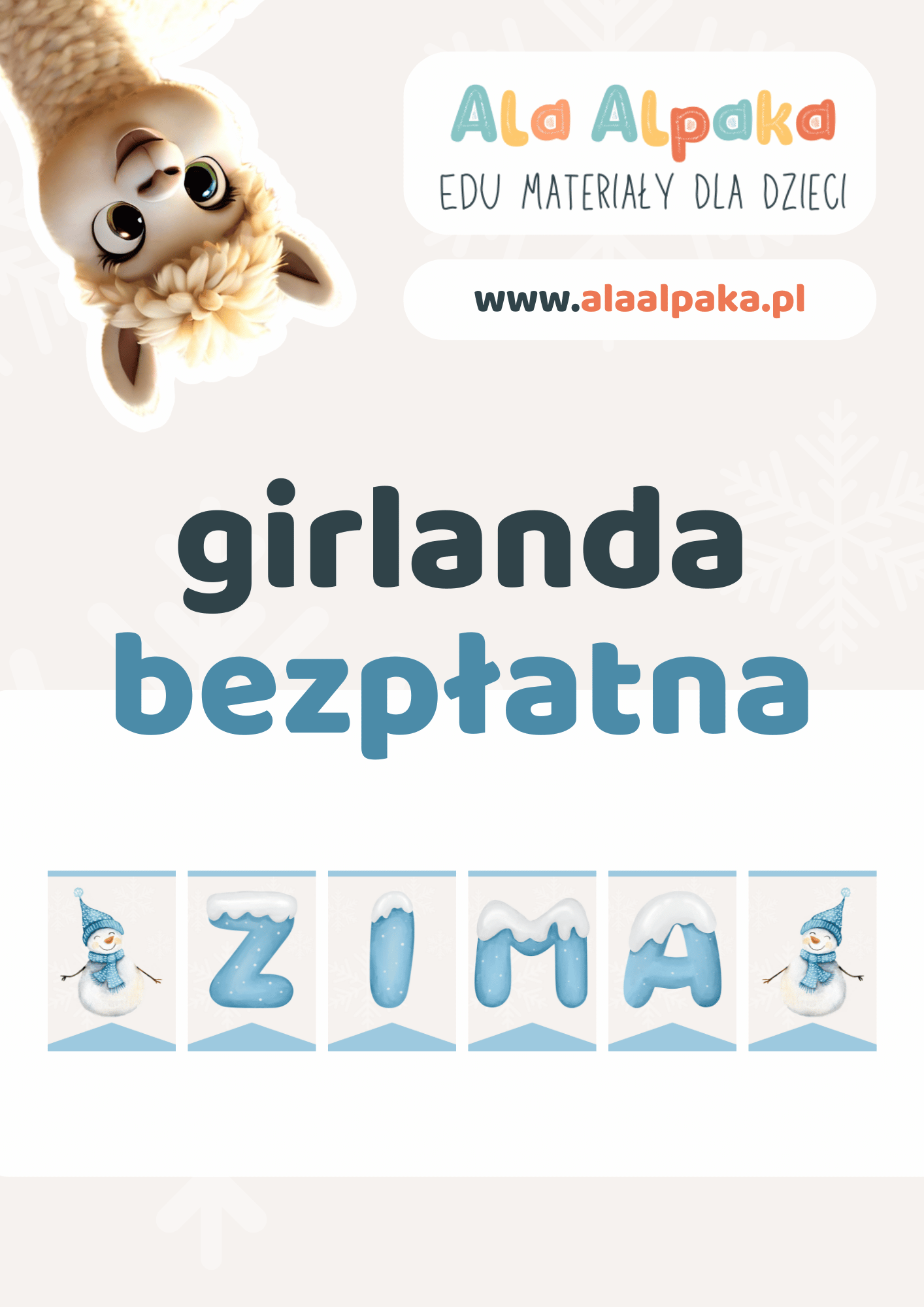Darmowa girlanda ZIMA darmowy napis do druku od Ala Alpaka