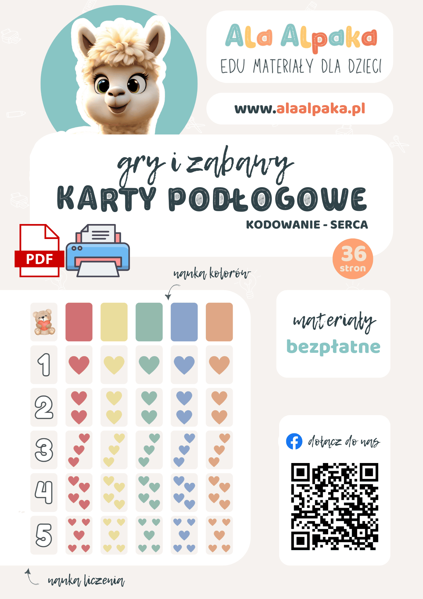 Karty Podłogowe kodowanie kolorowe serca zabawy na dywanie
