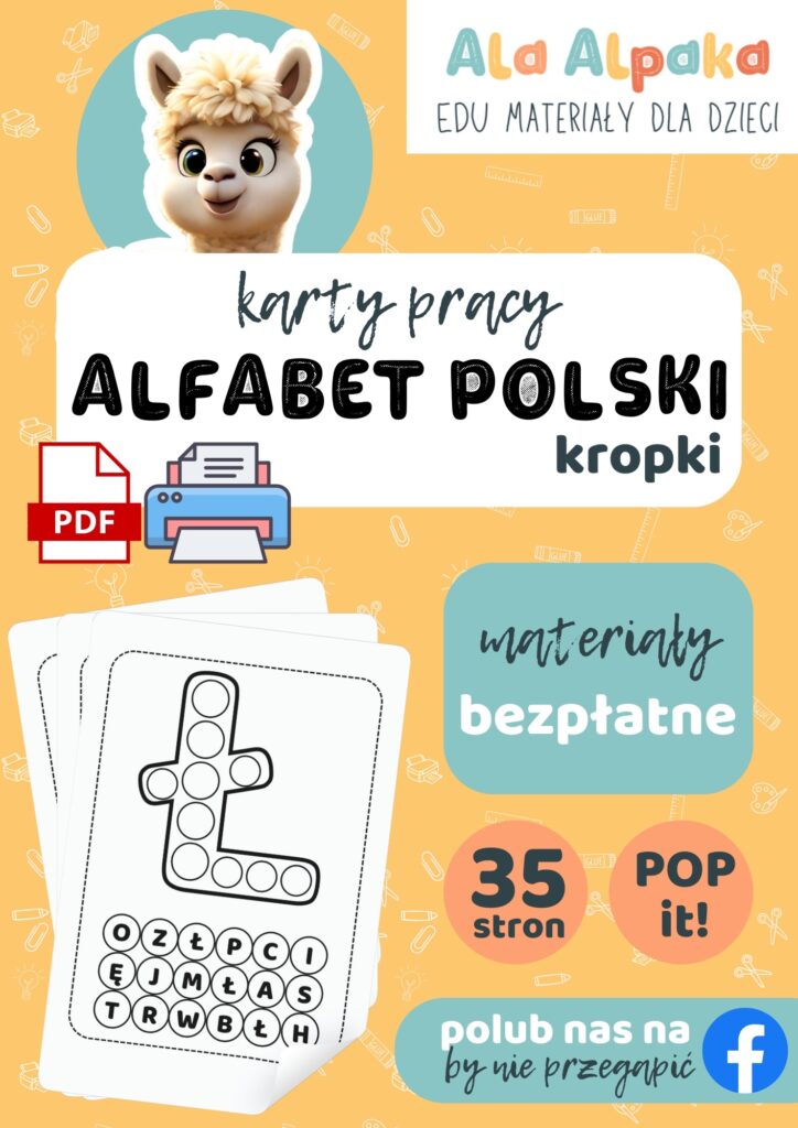 ALFABET kropki paluszkowe zabawy Ala Alpaka EDU materialy dla dzieci