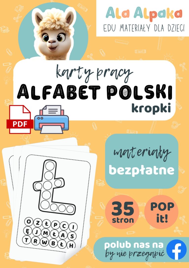 ALFABET kropki paluszkowe zabawy Ala Alpaka EDU materialy dla dzieci