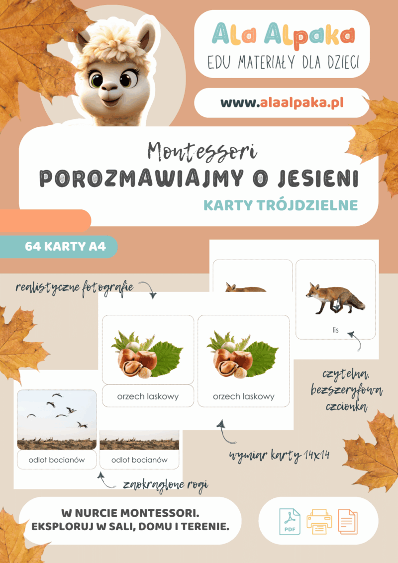 karty trójdzielne montessori jesień