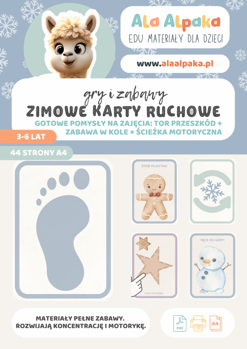zimowe karty ruchowe - gry i zabawy dla przedszkolaków