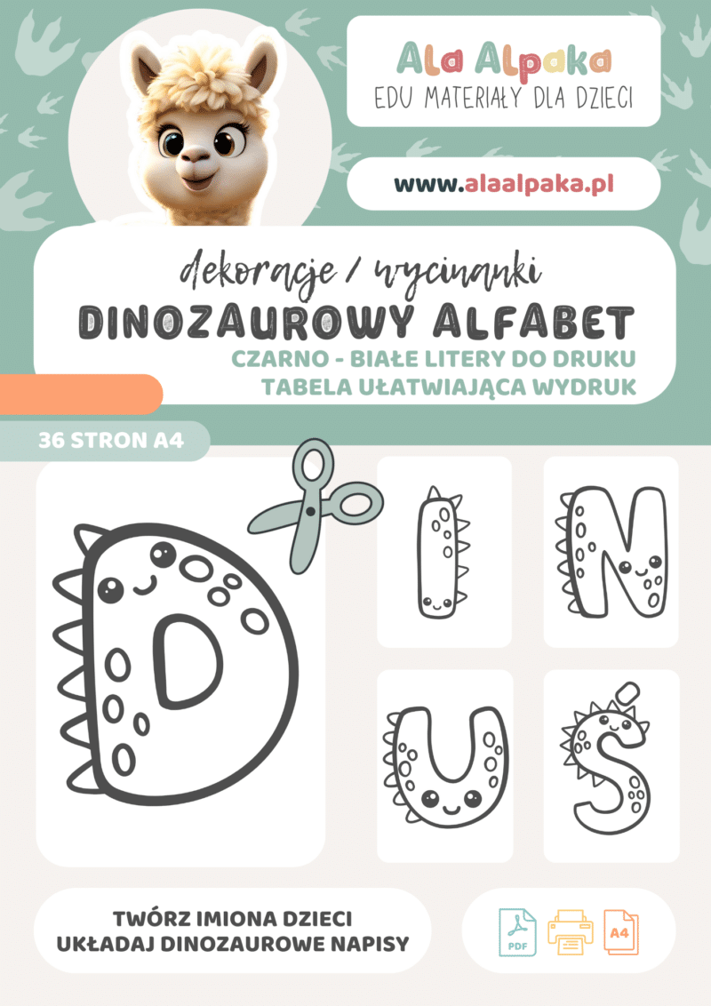 Dinozaurowy Alfabet - Litery do druku na Dzień Dinozaura