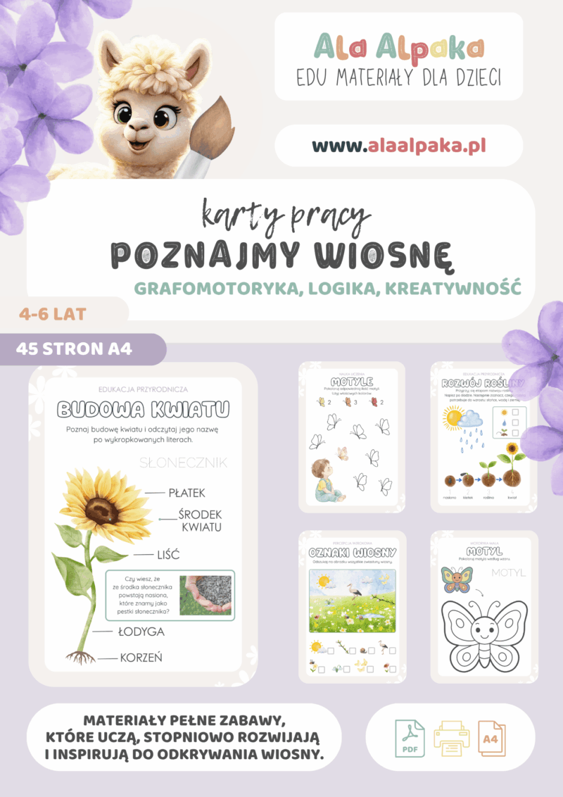 Wiosenne karty pracy dla przedszkolaków